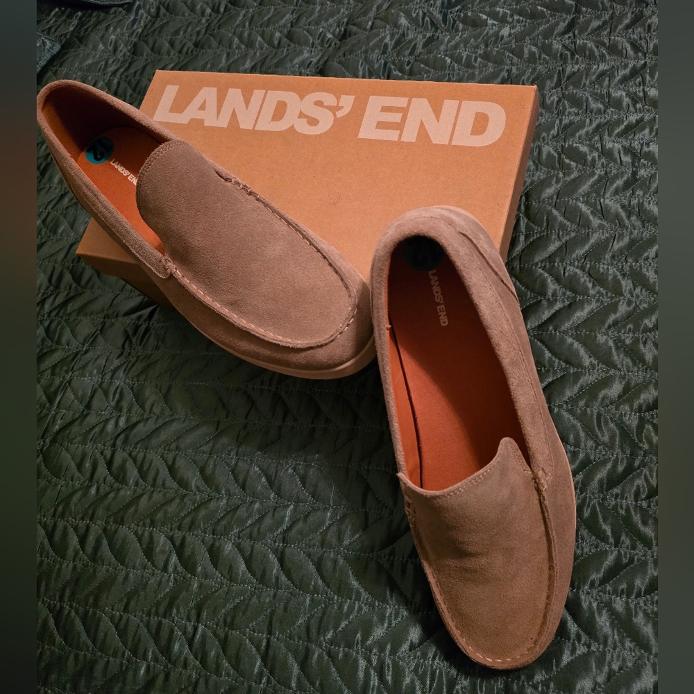 Lands' End Men's Taupe Colored Suede Slip-Ons Lofars Size 12 - NWOT